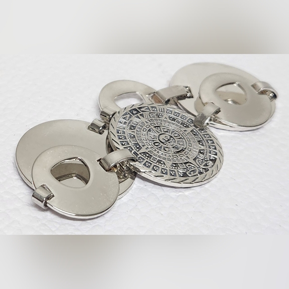 Aztec Calendar Silver Disc Bracelet VINTAGE - Picture 3 of 16